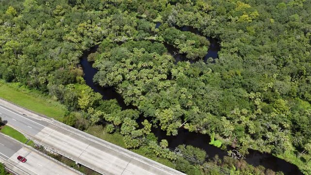 The Econlockhatchee River winding through Little Big Econ State Forest East of Orlando in Seminole County, Florida.