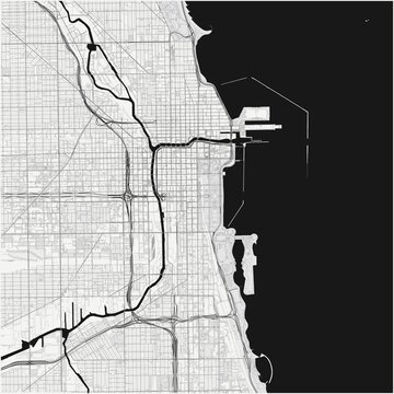 Chicago City Map Poster Street Map JPG Minimalist Pure Black White Feature Wall Art