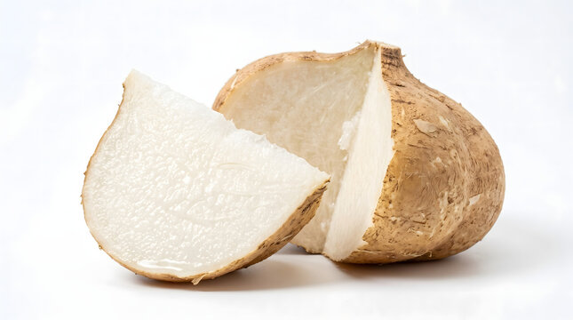 Freshly Sliced Taro Root Vegetable on a White Background for Healthy Cooking