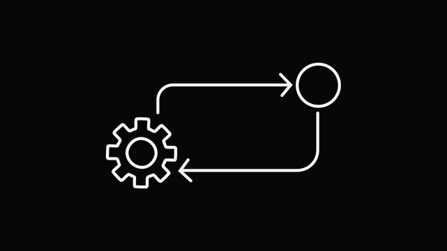 Gear Cogwheel Process Flowchart Infographic Animation White on Black Background.