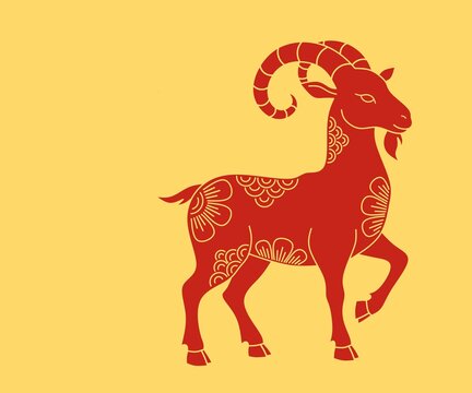 Red golden goat Chinese zodiac design vector,year of the goat Chinese New year design template,red gold goat chinese zodiac image, Chinese New year 2027 design card,Chinese New year 2027 poster 