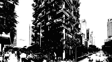 Obraz premium Modern Green Building with Vertical Gardens in Urban Cityscape