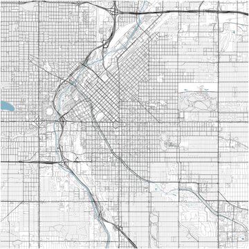 Denver City Map Poster Street Map JPG Contrast Dark Grey Gradient Road Blue Water Wall Art