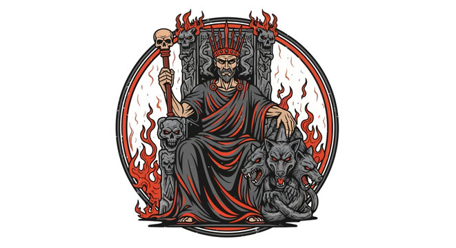 Illustration of a devil character sitting.