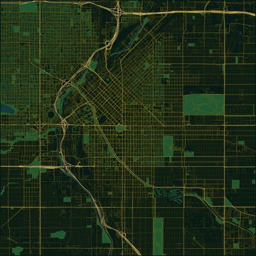 Denver City Map Poster Street Map JPG Luxury Green Gold Elegant Dark Blue Water Wall Art