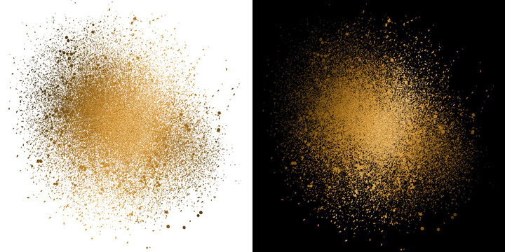 Gold Glitter Burst Explosion Transparent PNG Overlay Isolated on Black and White Background