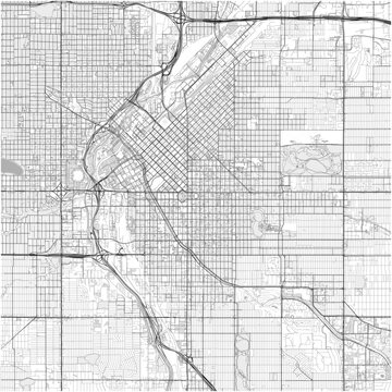 Denver City Map Poster Street Map JPG Stark Technical Black White Grey Zone Wall Art