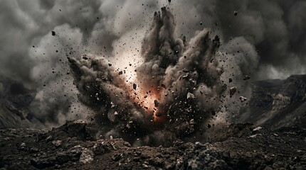 Fototapeta na wymiar Volcanic Soil Explosion with Smoke and Debris