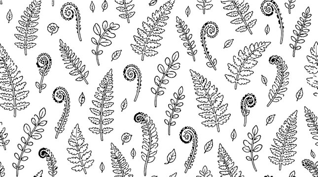 Detailed black and white fern leaf pattern design.