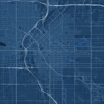 Denver City Map Poster Street Map JPG Classic Blueprint White Line Blue Background Wall Art