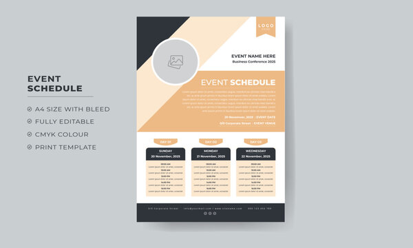 Event Schedule design template for business or meeting, Daily Event Schedule design template 