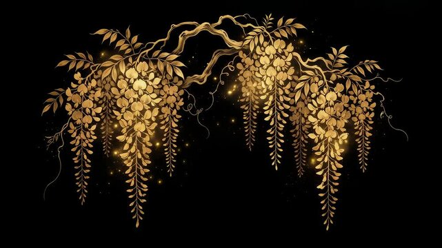 Golden Wisteria Ink Art Background