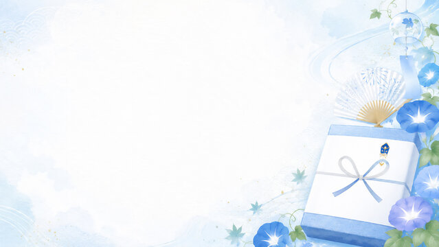 Japanese mid-year gift ochugen background with wrapped box, with copy space, flat illustration style
