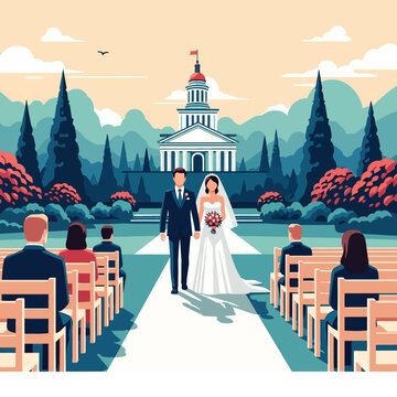 Wedding vector ceremony at a grand outdoor garden chapel