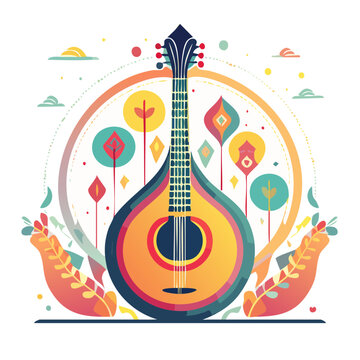 Colorful mandolin flat vector illustration