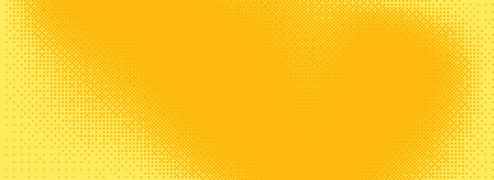 Yellow orange bitmap pixel texture. Dotted dither gradient pattern background. 8 bit halftone faded pop art gradation wallpaper. Vanishing raster video arcade game backdrop for banner, poster.eps10