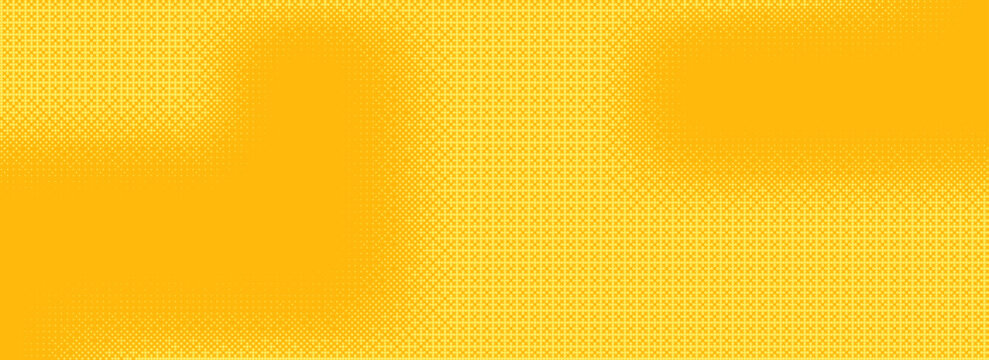 Yellow orange bitmap pixel texture. Dotted dither gradient pattern background. 8 bit halftone faded pop art gradation wallpaper. Vanishing raster video arcade game backdrop for banner, poster.eps10