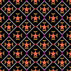 Fototapeta premium A luxurious dense vector background showcasing symmetric celestial star ornaments and geometric diamond patterns across a premium black backdrop.