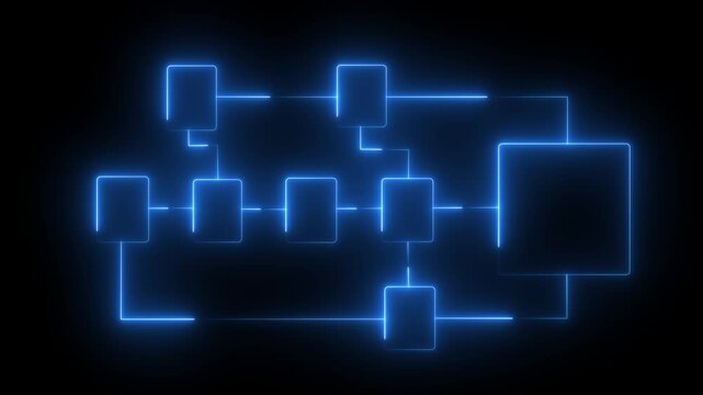 Animation of neon glowing team ,Tournament bracket templates isolated on black background.