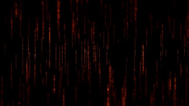 Glowing gold data streams falling through dark space, abstract technology animation