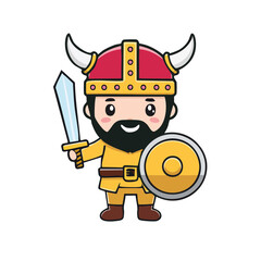 Fototapeta premium Cartoon Viking Warrior with Sword and Shield
