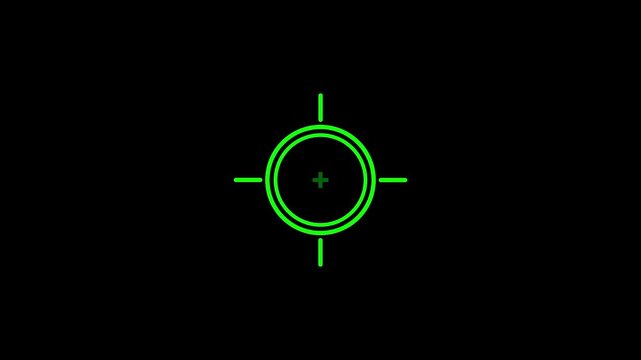 Digital sniper scope reticle overlay glowing Green  crosshair on dark Black   background for military tactical interface and gaming h u d precision