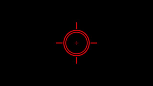 Digital sniper scope reticle overlay glowing Red crosshair on dark Black   background for military tactical interface and gaming h u d precision