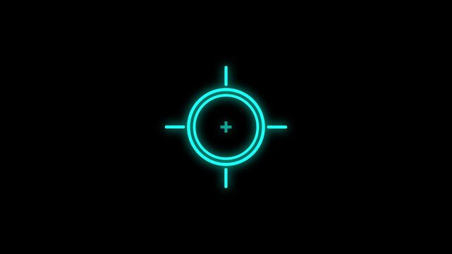 Digital sniper scope reticle overlay glowing Blue crosshair on dark black  background for military tactical interface and gaming h u d precision