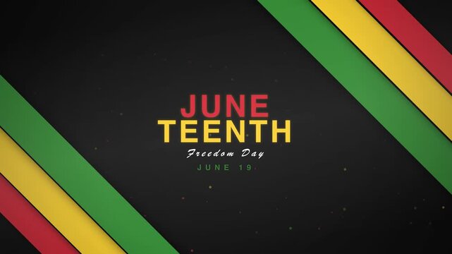 Juneteenth Celebration Poster With Red Yellow And Green Geometric Diagonal Stripes On Black