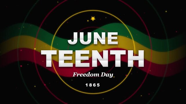 Juneteenth Freedom Day Motion Graphics Background With Red Green And Yellow Waves And Particles