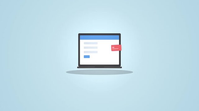 Minimalist Digital Laptop Transaction Animation With Online Payment And Success Checkmark Icon