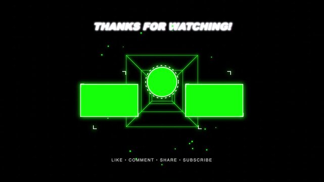 Neon Green Geometric End Screen Overlay With Abstract Shapes For Digital Video Content Promotion