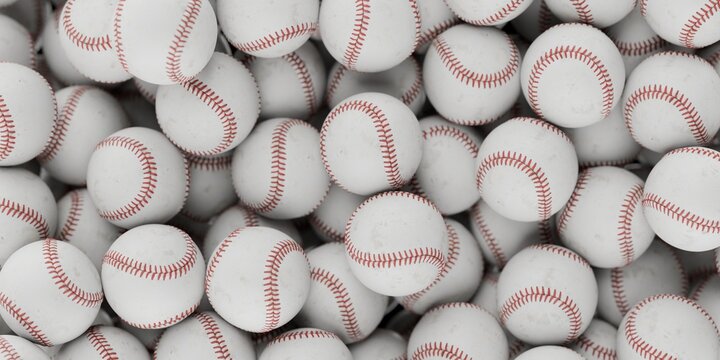 3d baseballs piled on top of eachother, in a pile
