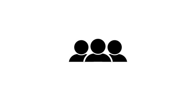 Black silhouette icon of three people standing side by side on a white background group team