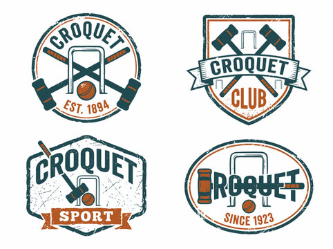 Set of vintage croquet club logos, badges and emblems