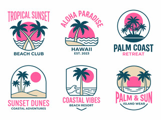 Set of tropical beach and palm tree summer vacation logo templates © Hamid