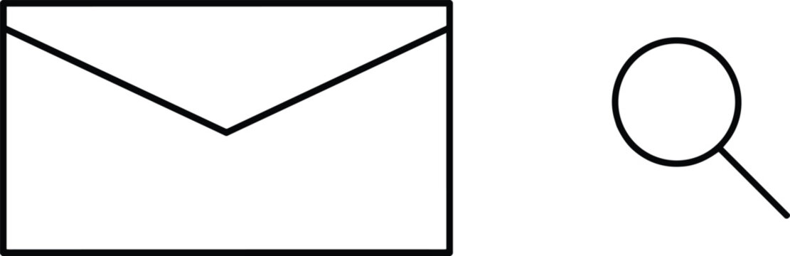 Minimalist Black and White Line Art Illustration of an Envelope and Magnifying Glass for Search and Communication