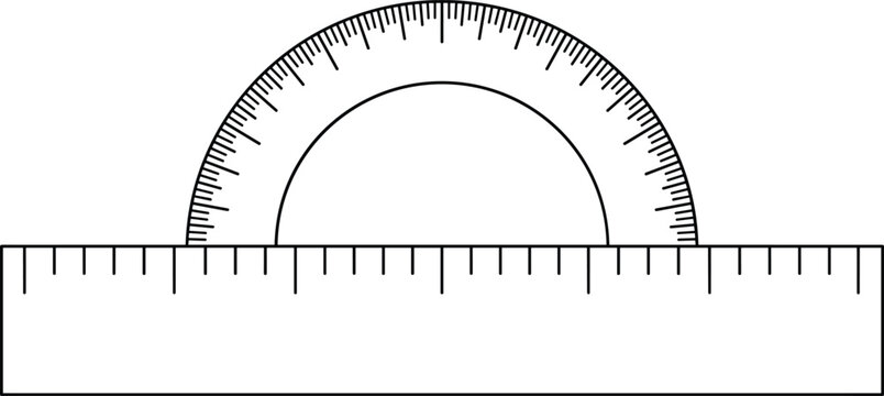 Minimalist Black and White Outline Illustration of a Geometry Ruler and Protractor Set for School and Math