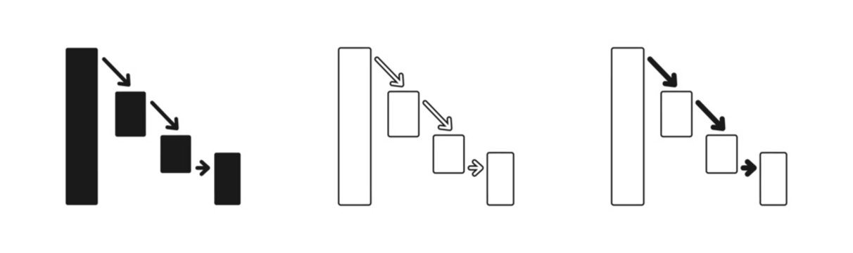 Three side by side bar chart progressions with arrows