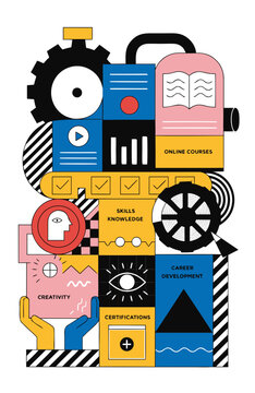 Modern abstract career development and online education skills illustration