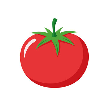 Red tomato with green stem and leaf vector illustration