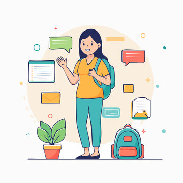 Student with Backpack and Communication Icons