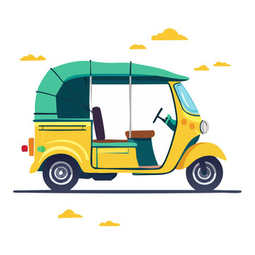 Yellow auto rickshaw flat vector illustration