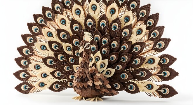 Chocolate Peacock Sculpture with Intricate Feather Details