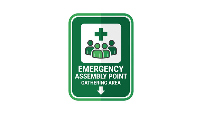 Green Safety Sign for Emergency Evacuation Assembly Point and Gathering Area