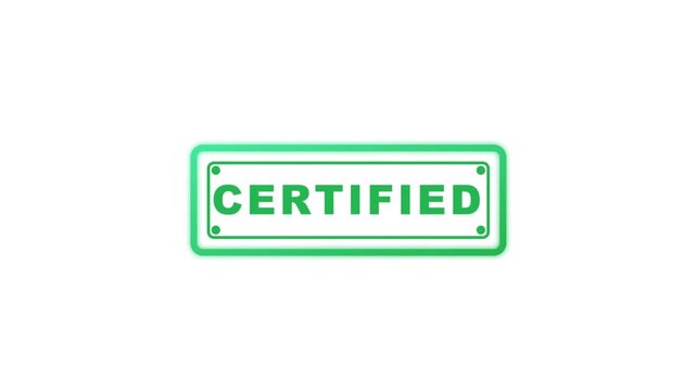 Animated certified stamp with green approval badge for verification and quality assurance.