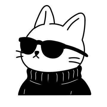 Cool white cat avatar character set with sunglasses and diverse fashion outfits illustration vector