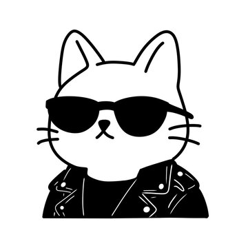 Cool white cat avatar character set with sunglasses and diverse fashion outfits illustration vector