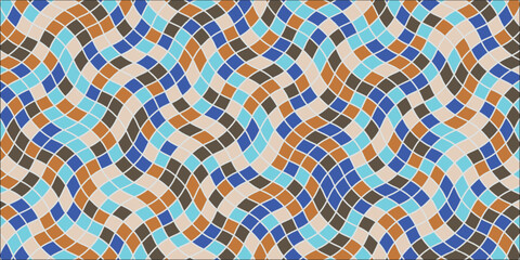 Triangle pattern with wave stripes intersecting colorful ornament floral circle swirl circle crave art paper texture background. © Rohman