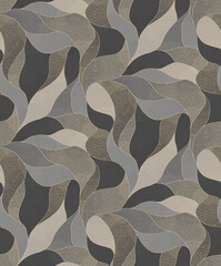 Naklejka premium Seamless sophisticated greige and charcoal abstract wave mosaic texture with modern organic curve pattern for wallpaper backgrounds